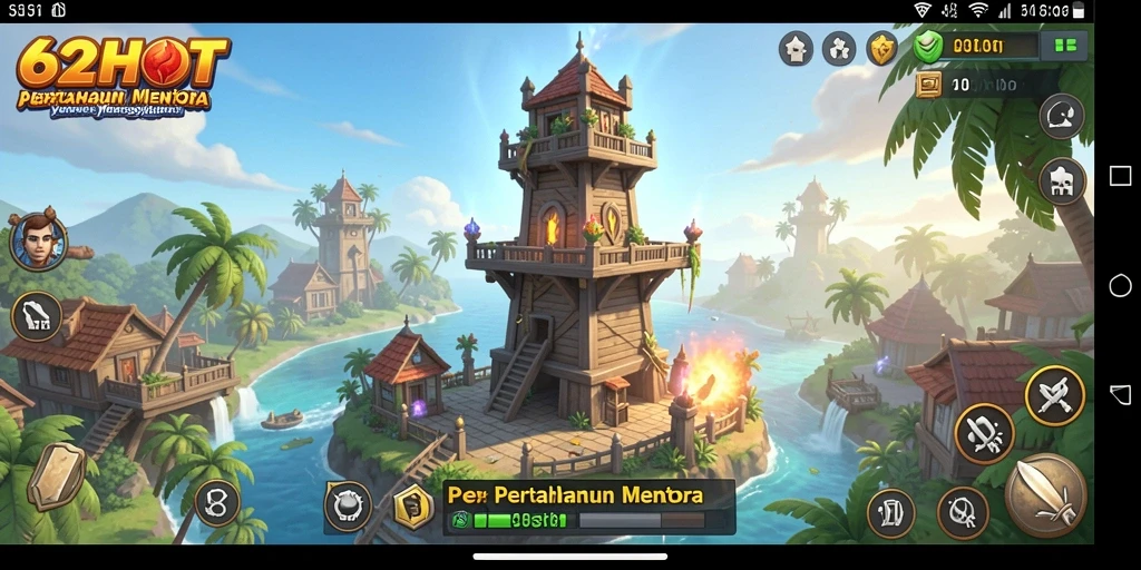 Screenshot gameplay 62HOT menampilkan aksi Tower Defense yang seru.