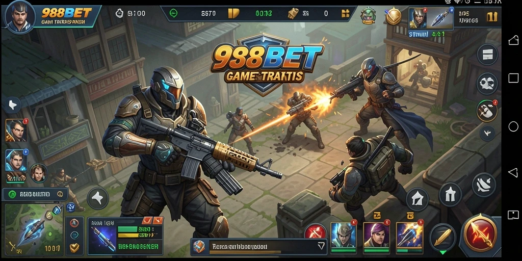 Tampilan gameplay seru 988BET dalam pertarungan TPS.
