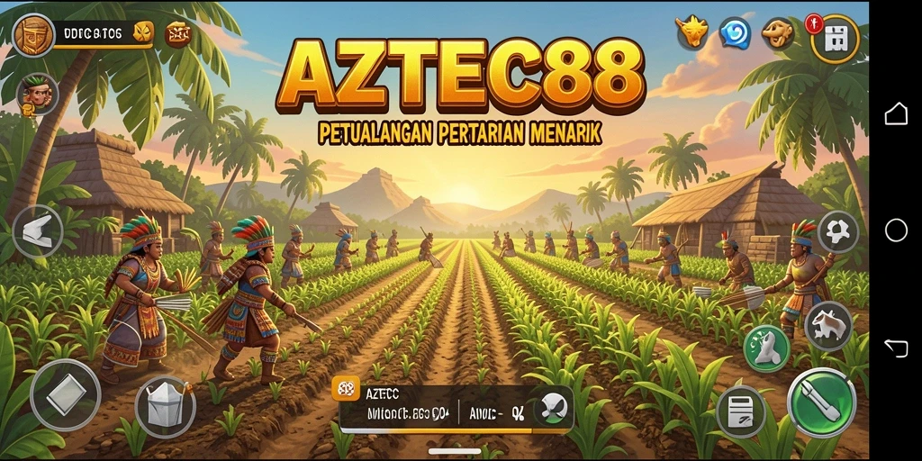 Screenshot AZTEC88 menampilkan gameplay bertani yang seru dan menawan.