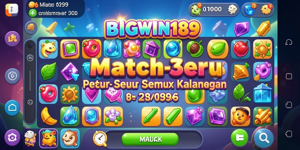 Tampilan dinamis dari gameplay Match-3 yang menarik dan seru.