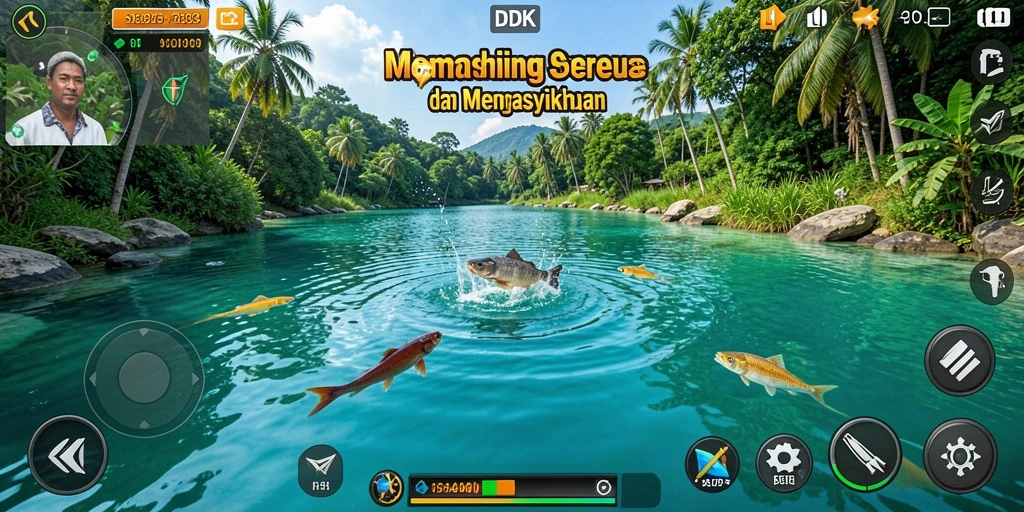 Gameplay memancing yang menarik dari DKK dengan ikan beragam.