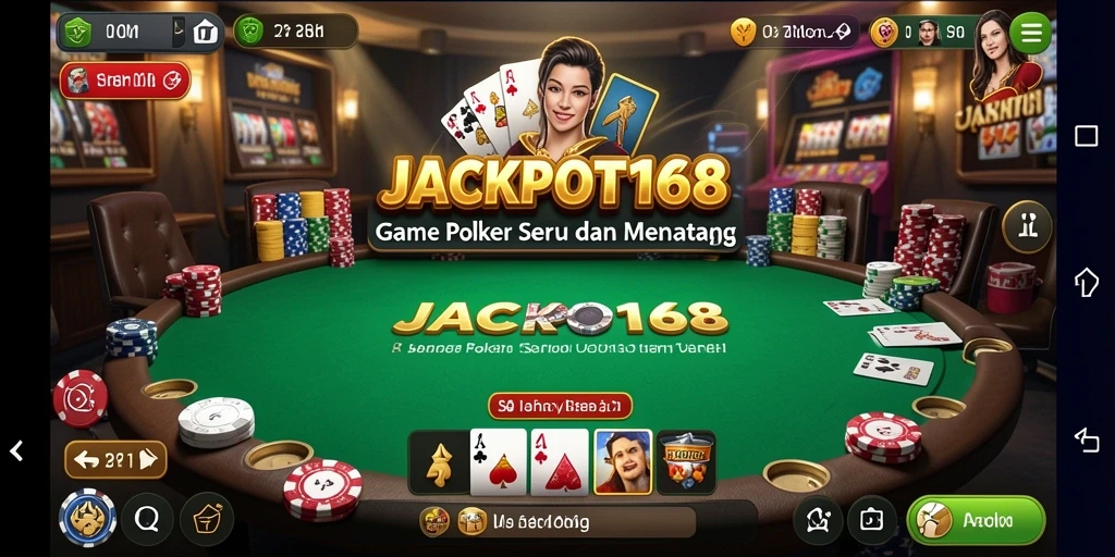 Screenshot gameplay JACKPOT168 menampilkan meja poker yang penuh aksi.