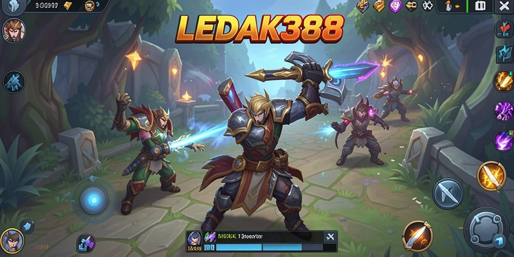 Tampilan gameplay MOBA yang penuh aksi dan strategi.