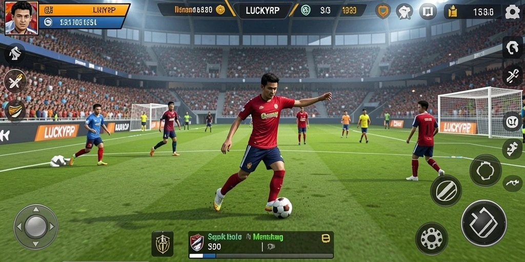Tampilan menarik dari gameplay <strong>LUCKYRP</strong> yang penuh aksi di lapangan sepak bola.