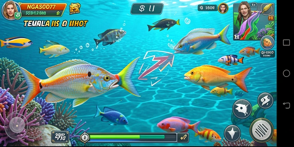 Tampilan gameplay seru di NGASO77 saat berburu ikan.