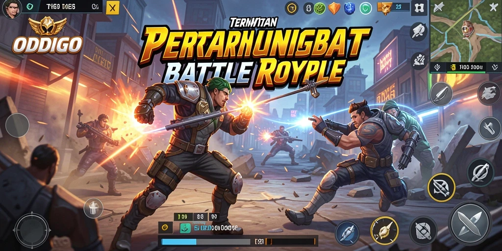 Screenshot ODDIGO menampilkan aksi intens dalam permainan Battle Royale.
