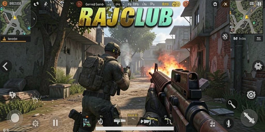 Tampilan gameplay mendebarkan dari RAJACLUB dengan aksi tembak menembak yang intens.