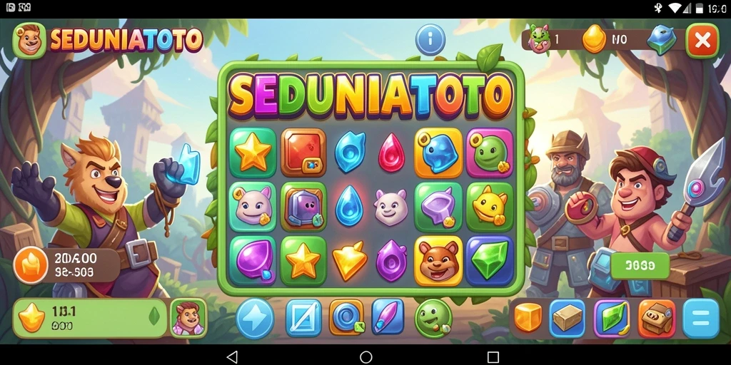 Tampilan gameplay SEDUNIATOTO yang penuh warna dan menantang